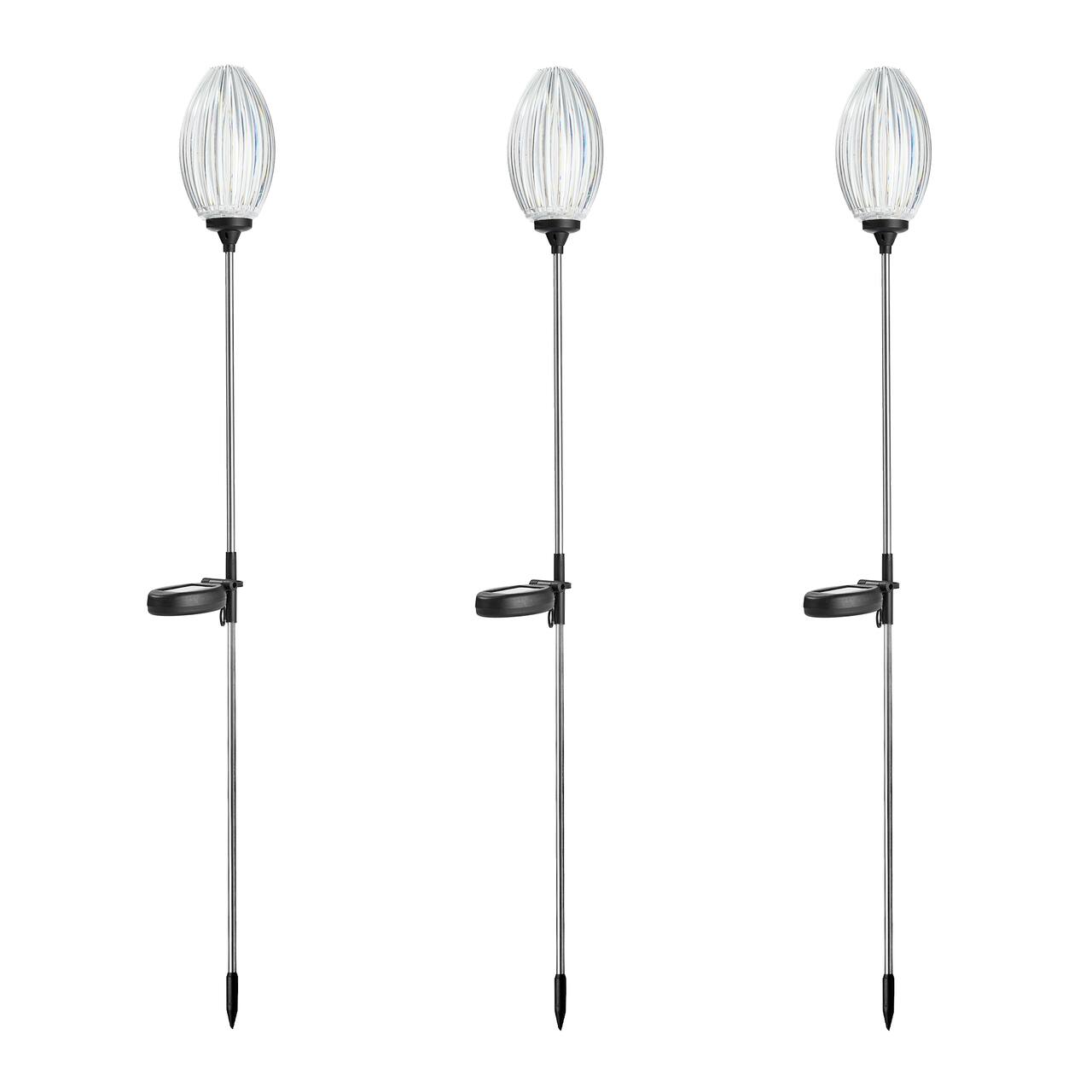 Glitzhome® 36" Solar Powered Oval Flower Stake Light with Stainless Steel Poles, 3ct.